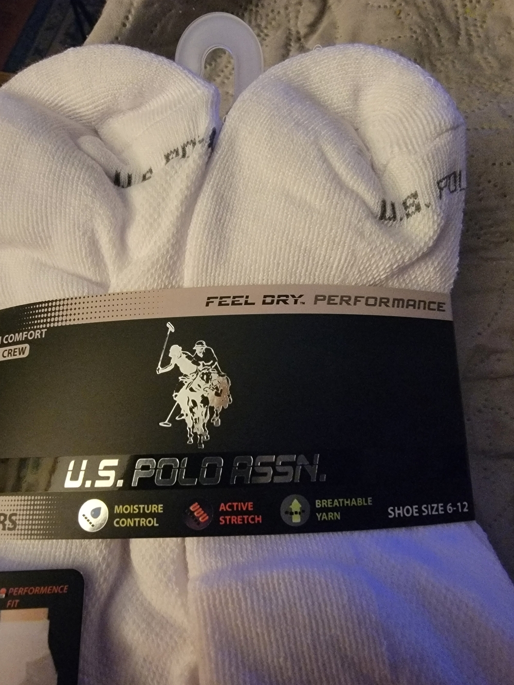 U.S. Polo Assn. Men's White Performance Crew Socks - Moisture Control